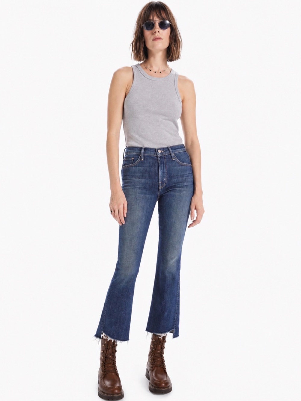 Mother women’s The Insider crop step fray high waisted blue denim Jeans pants 27